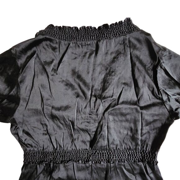 BCBGMAXAZRIA Black Silk Blend Short Sleeve V Neck Ruched Top Sz S - Picture 5 of 11